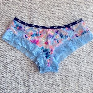 {Victoria’s Secret} PINK Blue Tie Dye Lace Mesh Back Rare Cheekster Panties